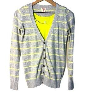 Mossimo Gray & Neon Yellow Striped Women's Cardigan - Sz Small